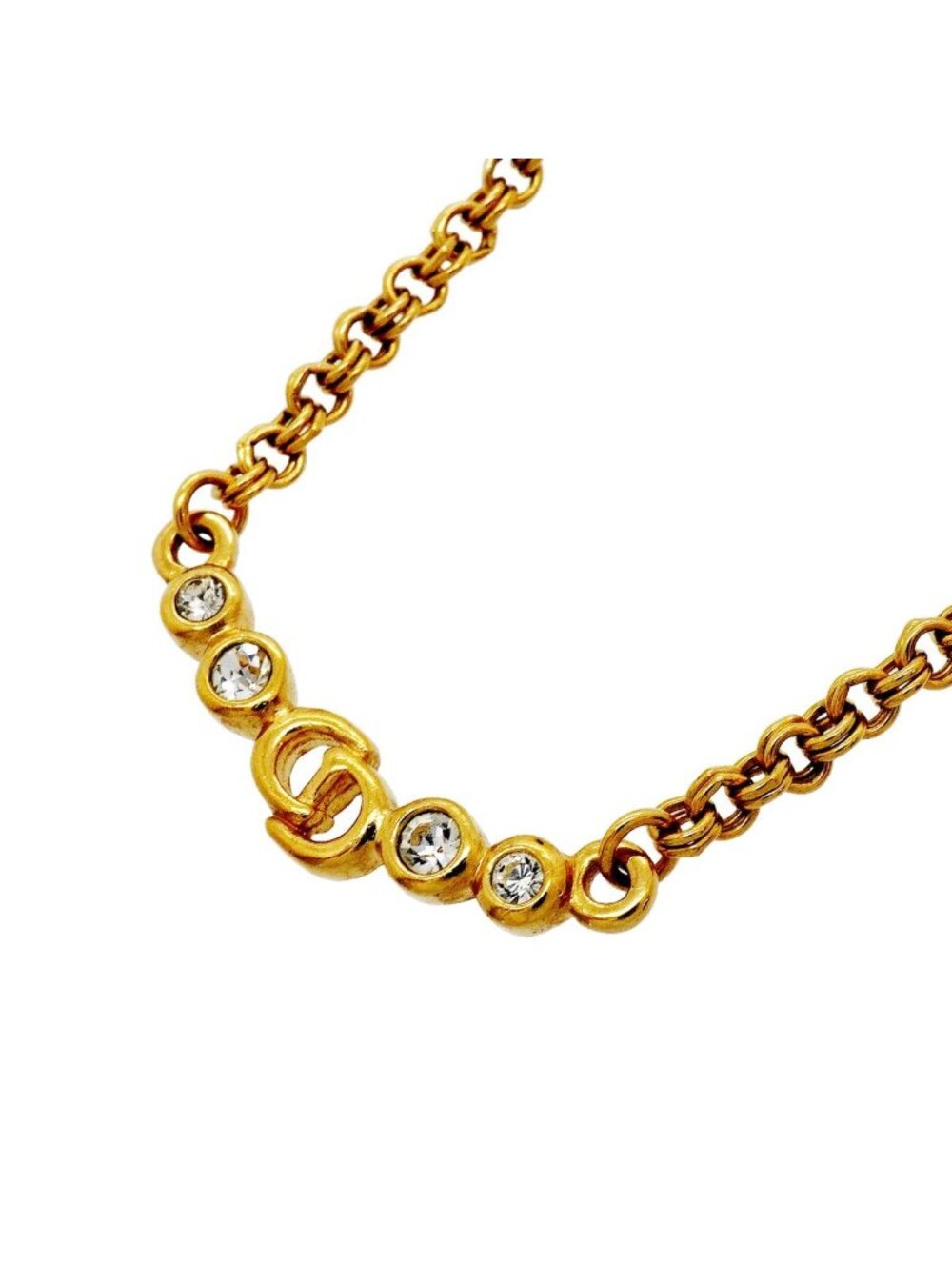 Dior Necklace CD Logo Gold Plated Rhinestone